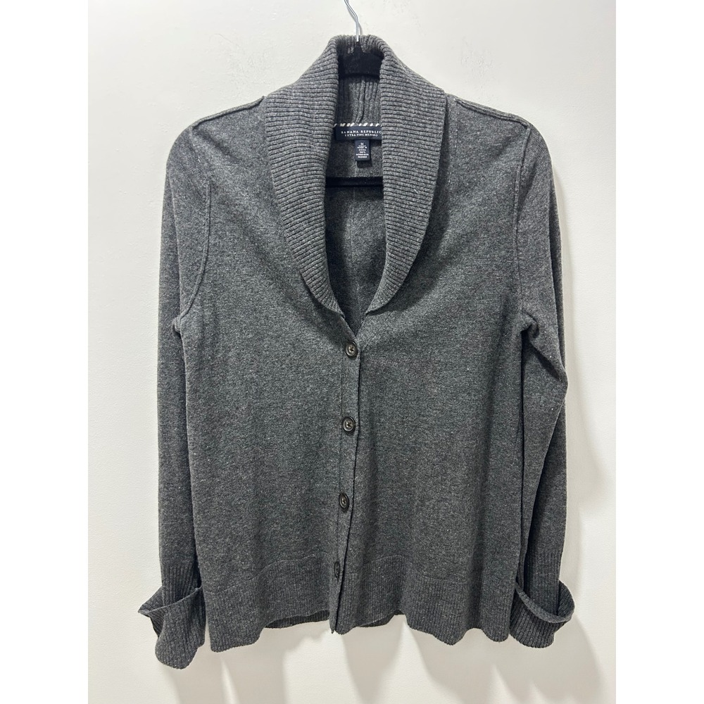 Banana Republic Gray Extra Fine Merino Wool Shawl Collar Cardigan Sweater M